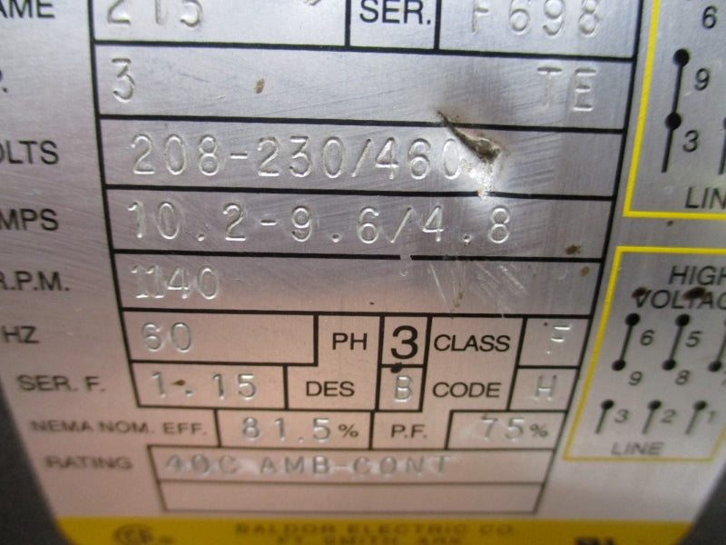 BALDOR M3704 208-230/460V 10.2-9.6/4.8A NSNP