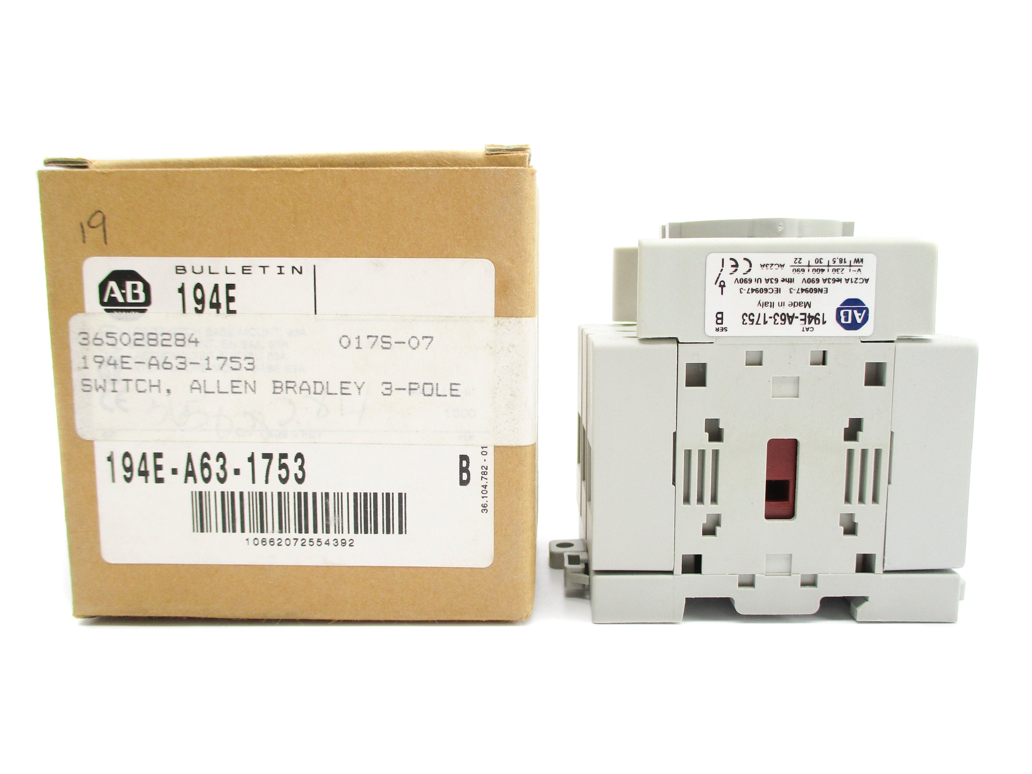 ALLEN BRADLEY 194E-A63-1753 SER. B 690V 63A (BR/WH) NSMP