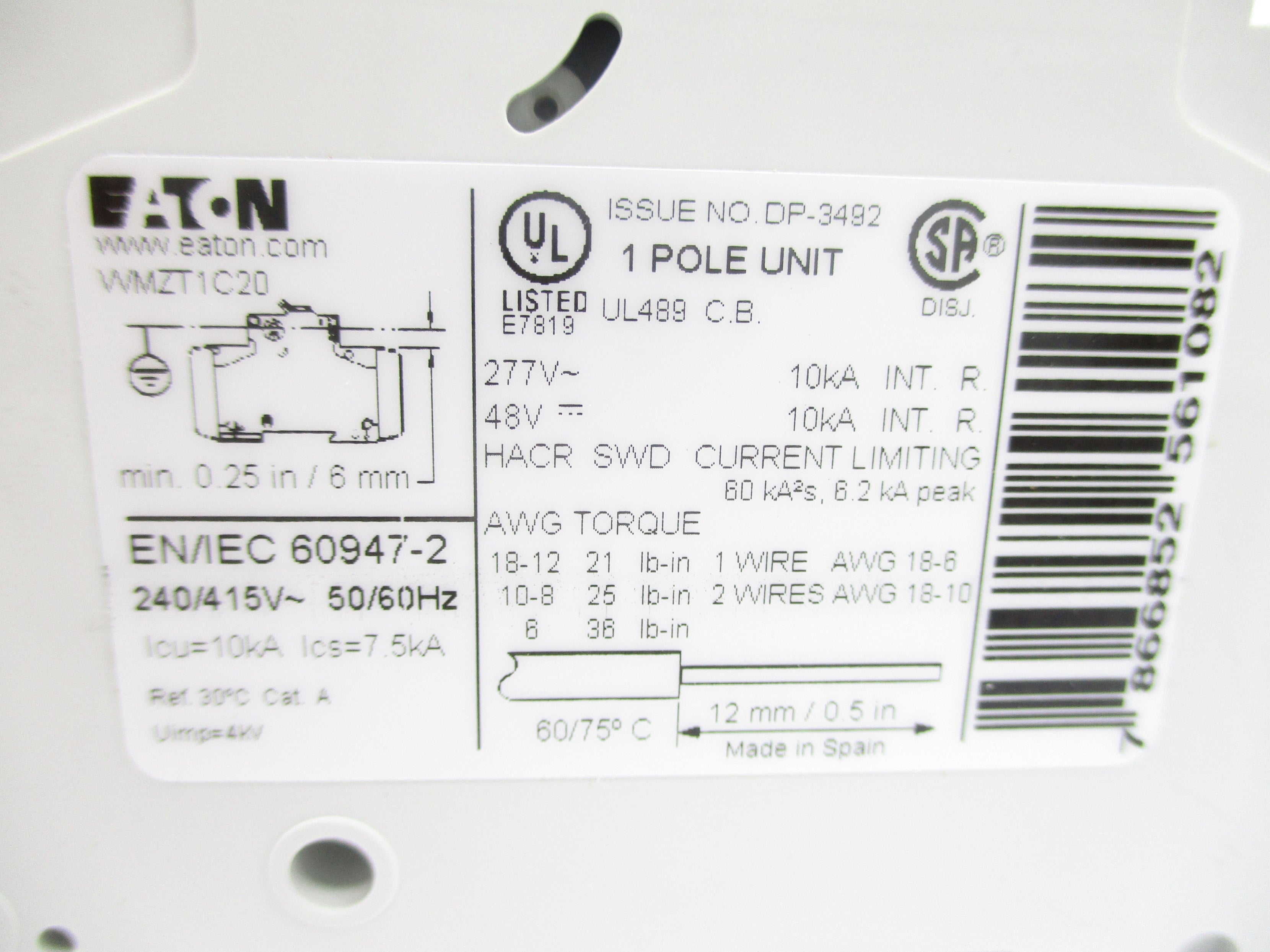 EATON WMZT1C20 20A 277V NSMP