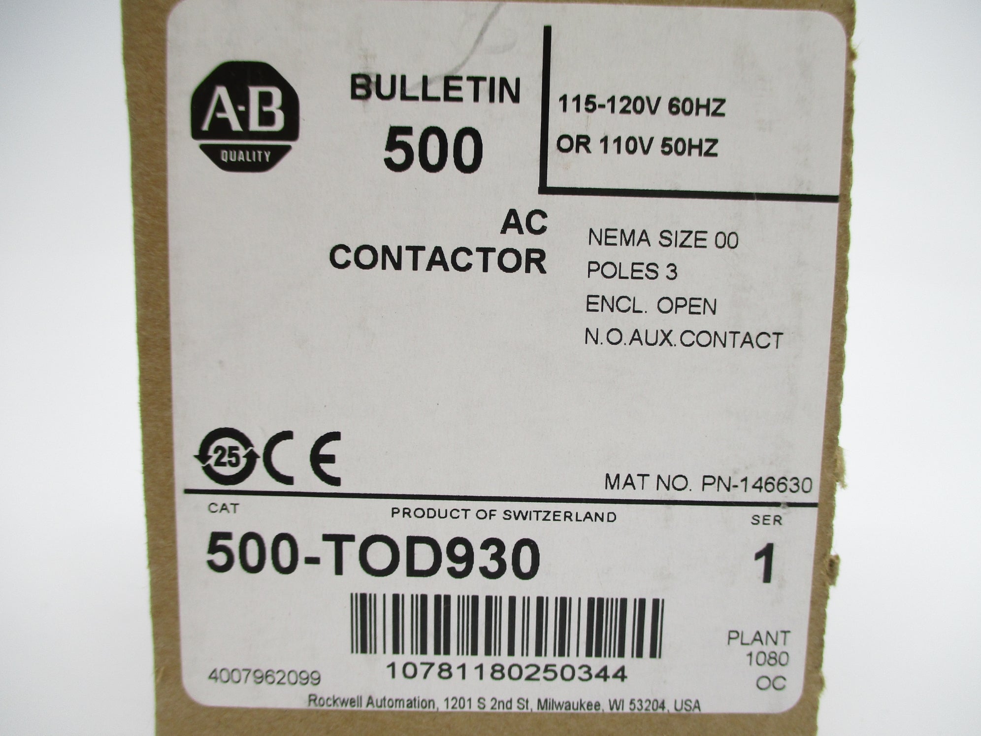 ALLEN BRADLEY 500-TOD930 SER. 1 110/120V (BR/WH) NSMP