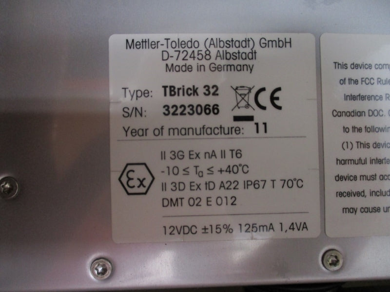 METTLER TOLEDO TBRICK32 00504653 12VDC NSMP