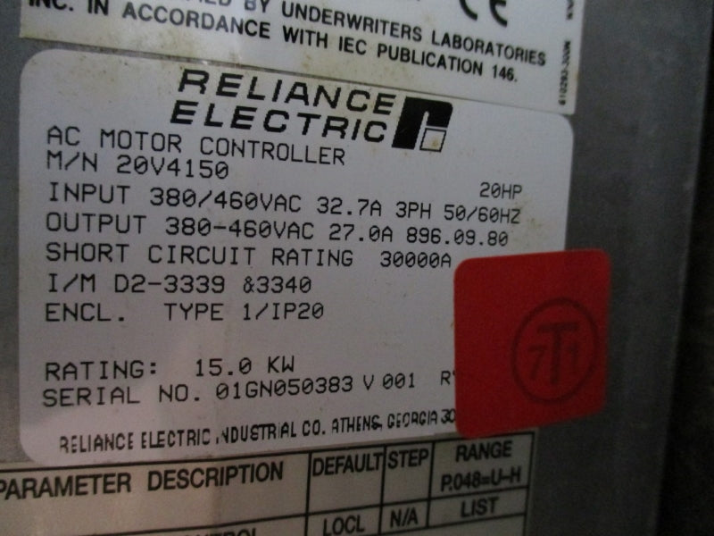 RELIANCE ELECTRIC 20V4150 380/460VAC 32.7A NSNP