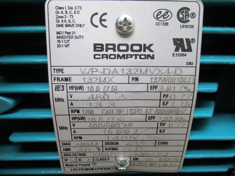 BROOK CROMPTON WP-DA132MVX4-D 460V 13.3A NSNP