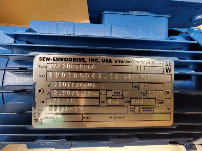 SEW-EURODRIVE WAF30DT80K4 230/460V 2.90/1.45A NSMP