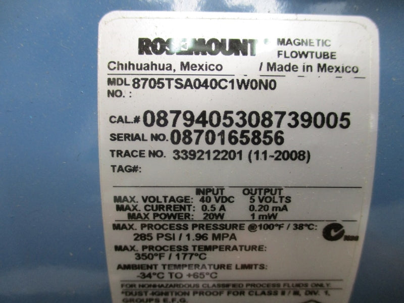 ROSEMOUNT 8705TSA040C1W0N0 40VDC 0.5A 285PSI 350'F NSNP