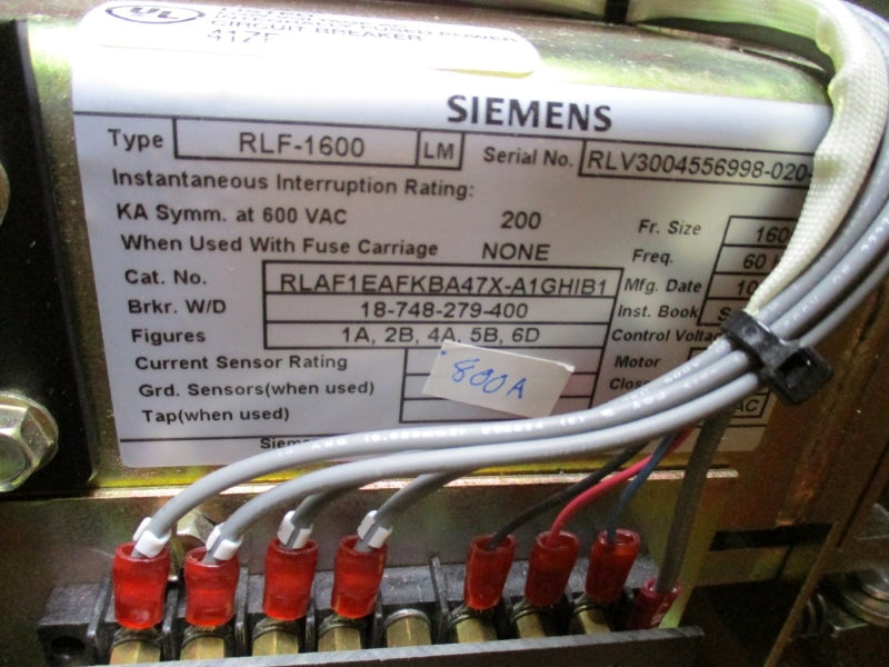 SIEMENS RLAF1EAFKBA47X-A1GHIB1 RLF-1600-EO/MO 600VAC NSMP
