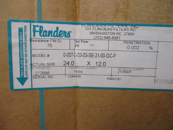 FLANDERS 0-007-C-03-03-SE-31-00-GC-F 24.0" X 12.0" (AS PICTURED) NSMP