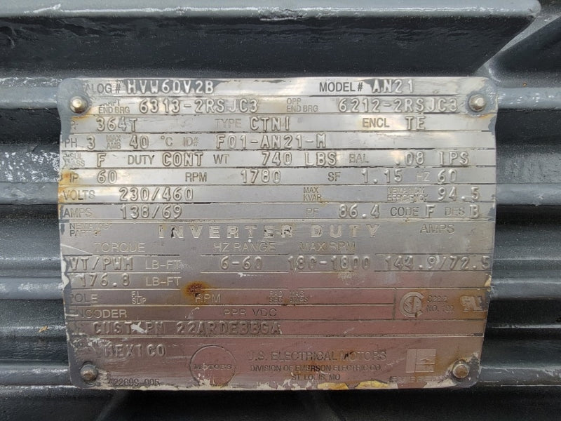 US ELECTRICAL MOTORS AN21 HVW60V2B 230/460V 138/69A (AS PICTURED) NSNP