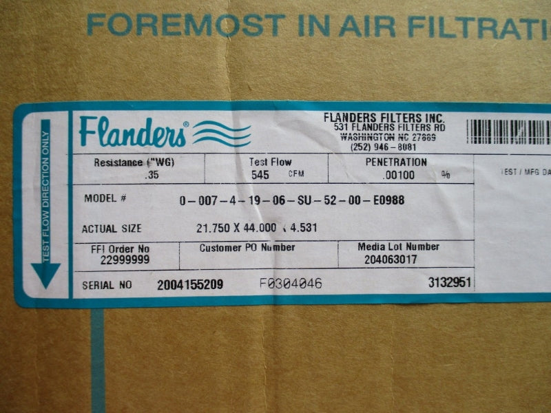 FLANDERS 0-007-4-19-06-SU-52-00-E0988 21.750" X 44.000" X 4.531" NSMP