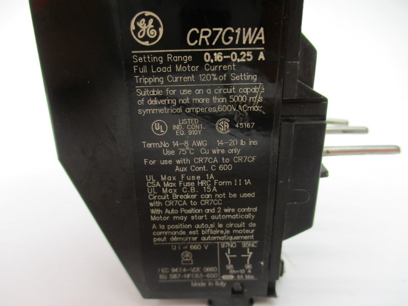 GENERAL ELECTRIC CR7G1WA 600VAC 0.16-0.25A NSNP
