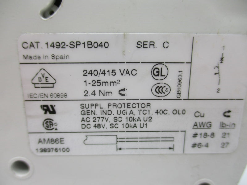 ALLEN BRADLEY 1492-SP1B040 SER. C 240/415VAC 4A NSNP