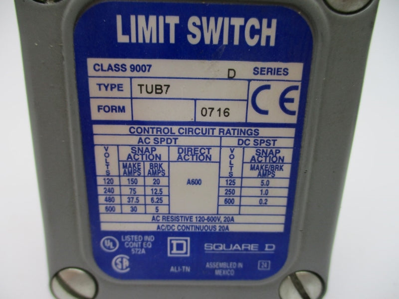 SQUARE D 9007TUB7 SER. D 600VAC 20A NSNP