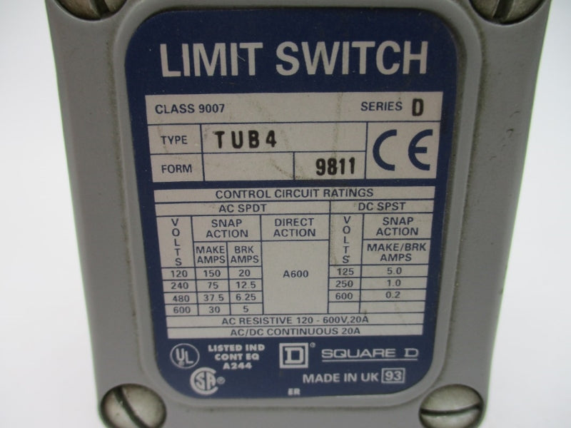 SQUARE D 9007TUB4 SER. D 600VAC 20A NSNP