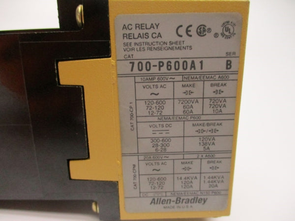 ALLEN BRADLEY 700-P600A1 SER. B 110/115-120V 10A NSNP