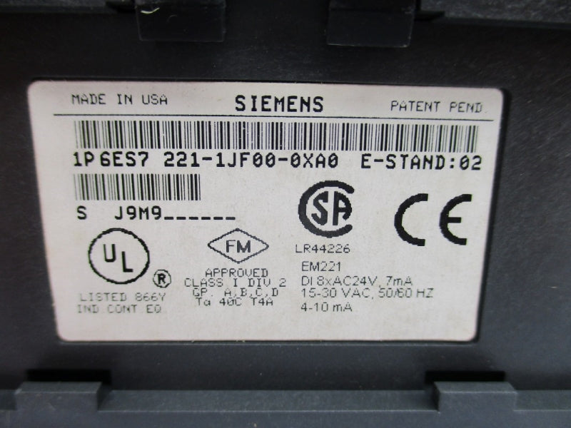 SIEMENS 6ES7221-1JF00-0XA0 24VDC NUPI