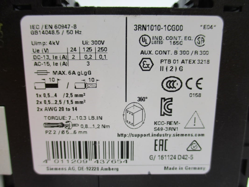 SIEMENS 3RN1010-1CG00 110-120VAC 6A NUPI