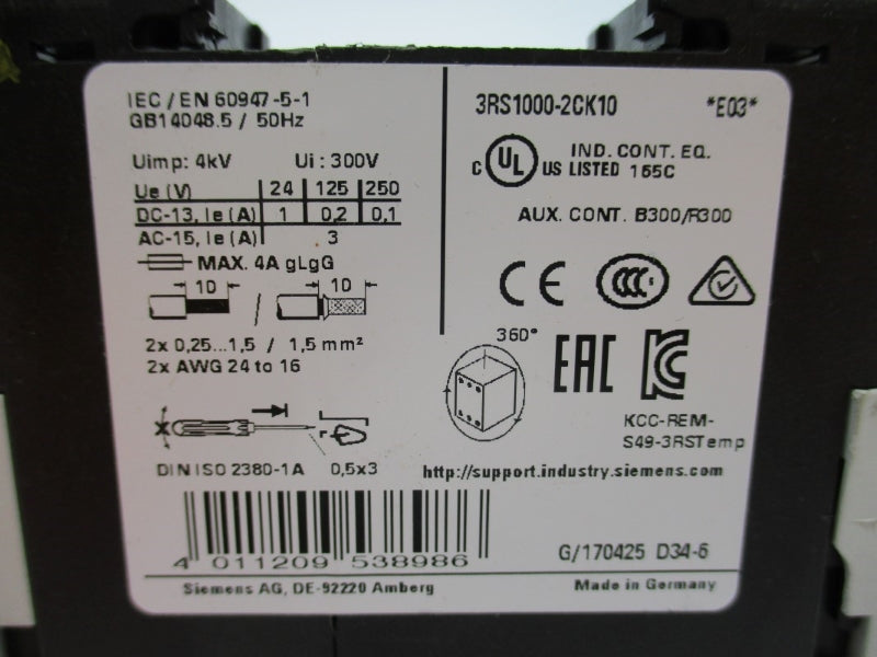 SIEMENS 3RS1000-2CK10 220-240VAC 4A (AS PICTURED) NUPI