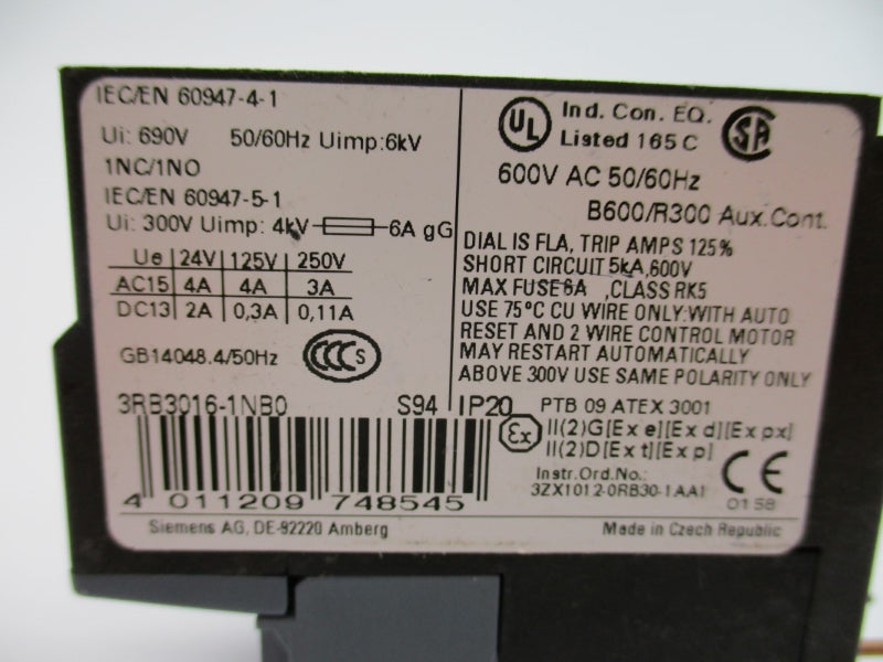 SIEMENS 3RB3016-1NB0 600VAC 0.32-1.25A NUPI