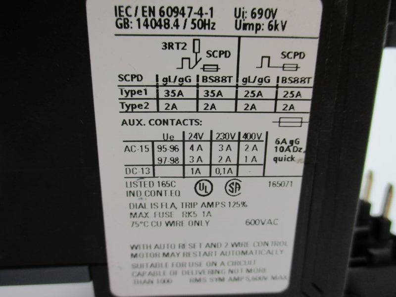 SIEMENS 3RU2116-0FC0 600VAC 0.35-0.5A NUPI