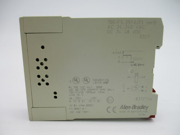 ALLEN BRADLEY 700-FSY2DU23 SER. B 24-240VAC 8A 1.5-30S (WH) NSMP