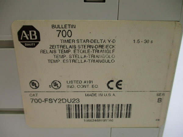ALLEN BRADLEY 700-FSY2DU23 SER. B 24-240VAC 8A 1.5-30S (WH) NSMP