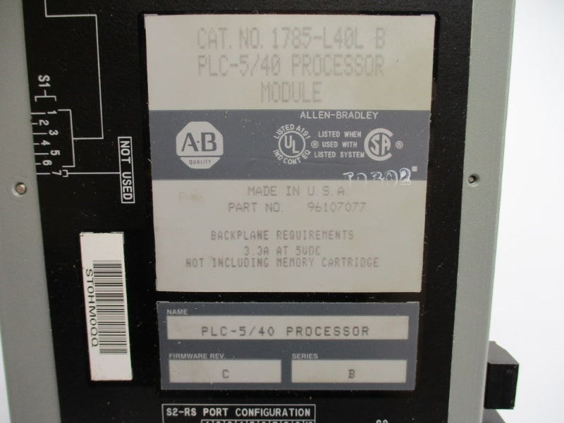 ALLEN BRADLEY 1785-L40L SER. B F/W C 5VDC 3.3A UNMP