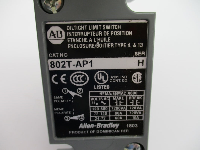 ALLEN BRADLEY 802T-AP1 SER. H 120-600VAC 60A (WH) NSMP