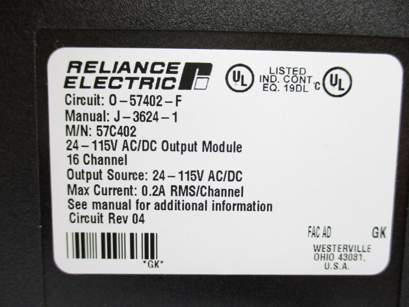 RELIANCE ELECTRIC 57C402 O-57402-F 24-115VAC/DC 0.2A NUPI