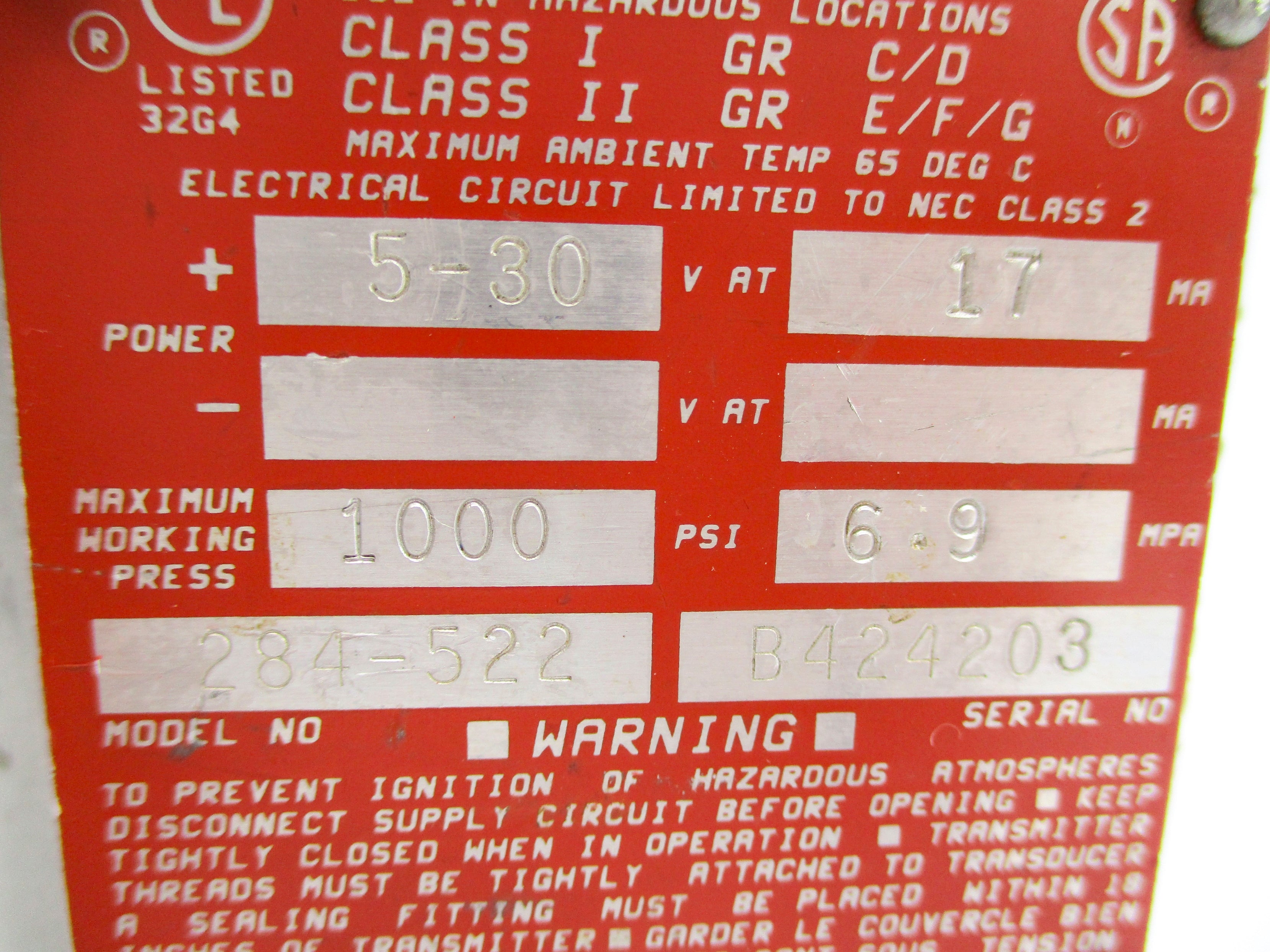 MAX 284-522 1000PSI (AS PICTURED) NSNP