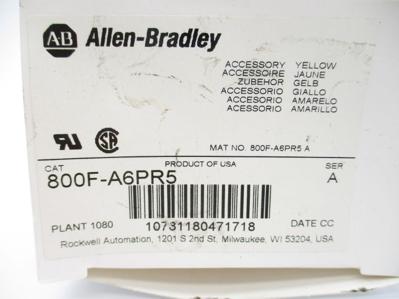 ALLEN BRADLEY 800F-A6PR5 SER. A (WH) (AS PICTURED) NSMP