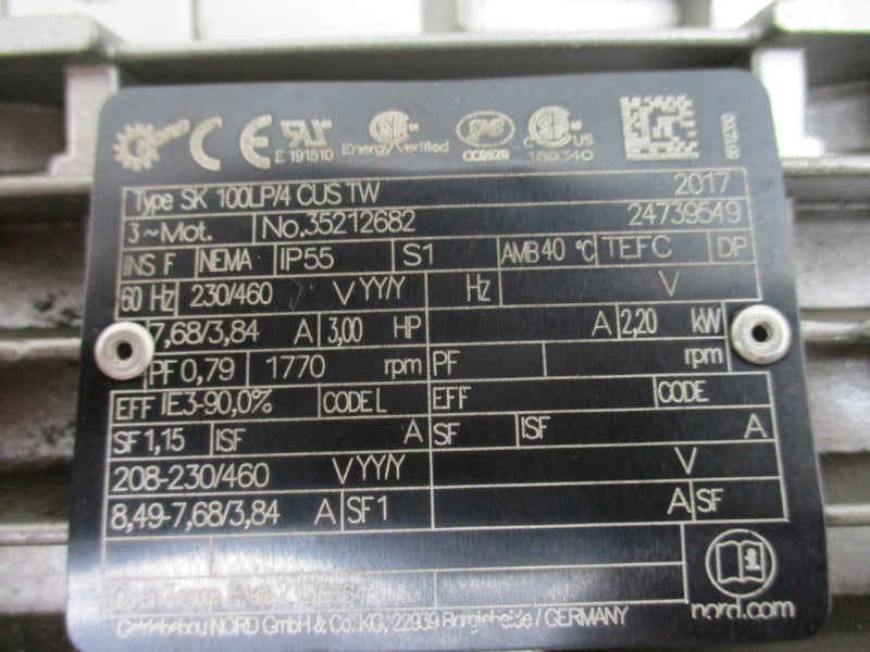 NORD SK100LP/4CUSTW 9022.1SCP-100LP/4CUS 230/460V 7.68/3.84A NSNP