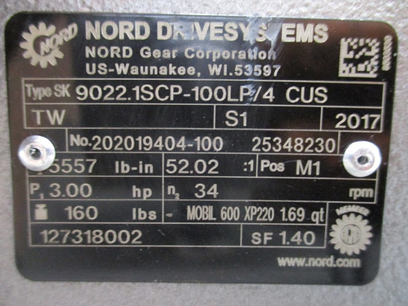 NORD SK100LP/4CUSTW 9022.1SCP-100LP/4CUS 230/460V 7.68/3.84A NSNP