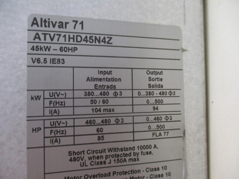 SCHNEIDER ELECTRIC ATV71HP45N4Z 380/480V 104A NSNP