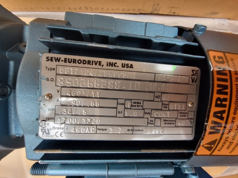 SEW EURODRIVE R27DFT71D4/2BHG05HR 460V .90/.88A NSMP