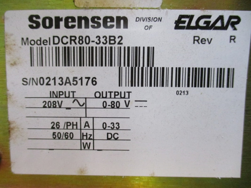 SORENSEN DCR80-33B2 208V 26A NSNP