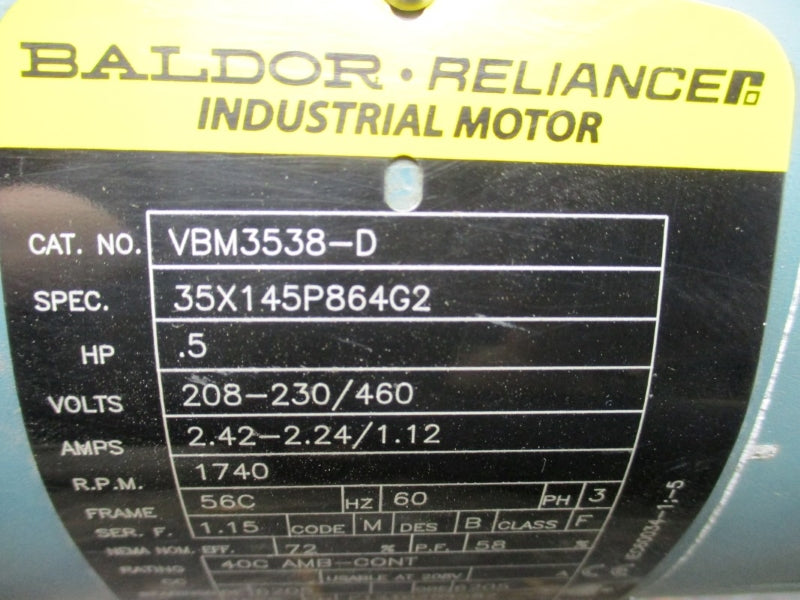 BALDOR VBM3538-D 35X145P864G2 208-230/460V 2.42-2.24/1.12A NSNP