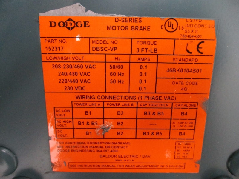 BALDOR VBM3538-D 208-230/460V 2.42-2.24/1.12A NSMP