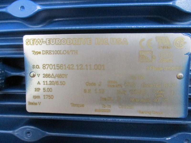 SEW EURODRIVE KH47/TDRE100LC4/TH 266/460V 11.20/6.50A NSMP