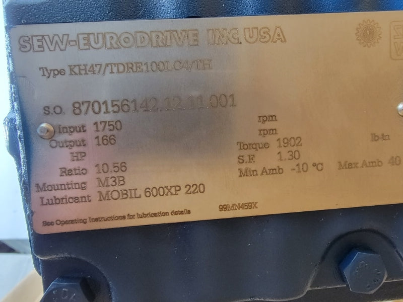 SEW EURODRIVE KH47/TDRE100LC4/TH 266/460V 11.20/6.50A NSMP