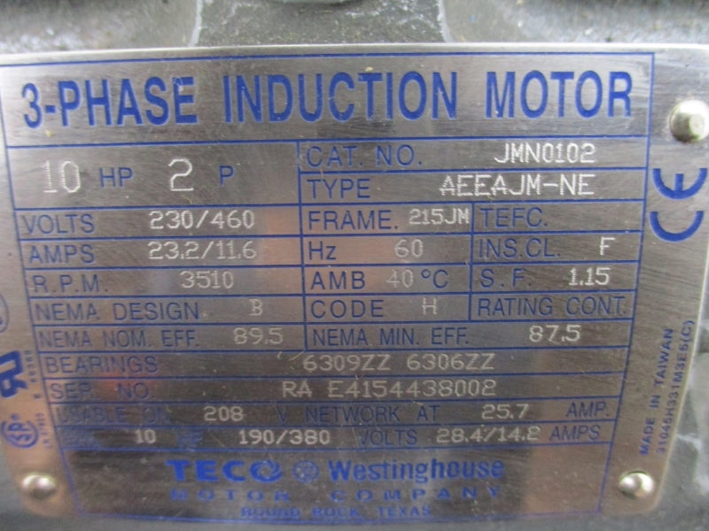 TECO WESTINGHOUSE JMN0102 AEEAJM-NE 230/460V 23.2/11.6A NSNP