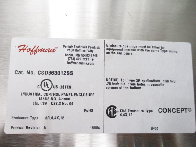 HOFFMAN CSD363012SS NSMP