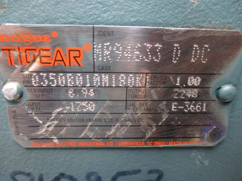 DODGE TIGEAR 8.94 HP 1750 RPM MR94633DDC NSNP