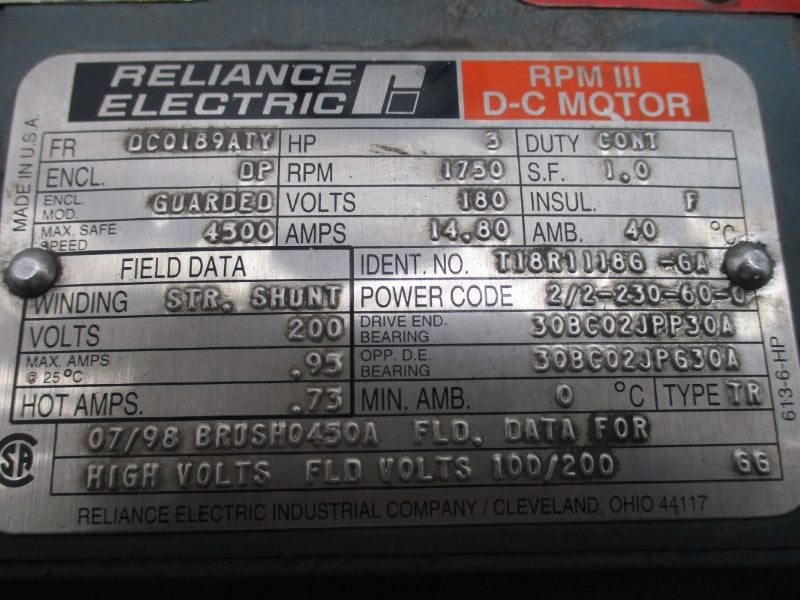 RELIANCE ELECTRIC T18R1118G-GA 180V 14.80A NSNP