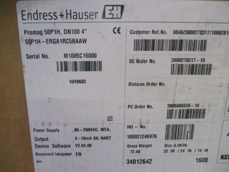 ENDRESS+HAUSER 50P1H-ERGA1RC5BAAW 85-260VAC 4" NSMP