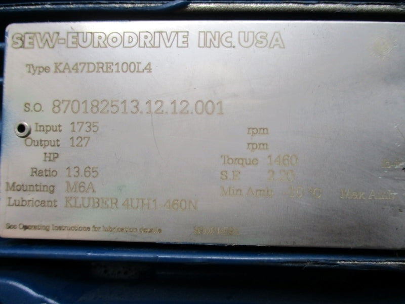 SEW EURODRIVE KA47DRE100L4 460V 4.0A NSNP