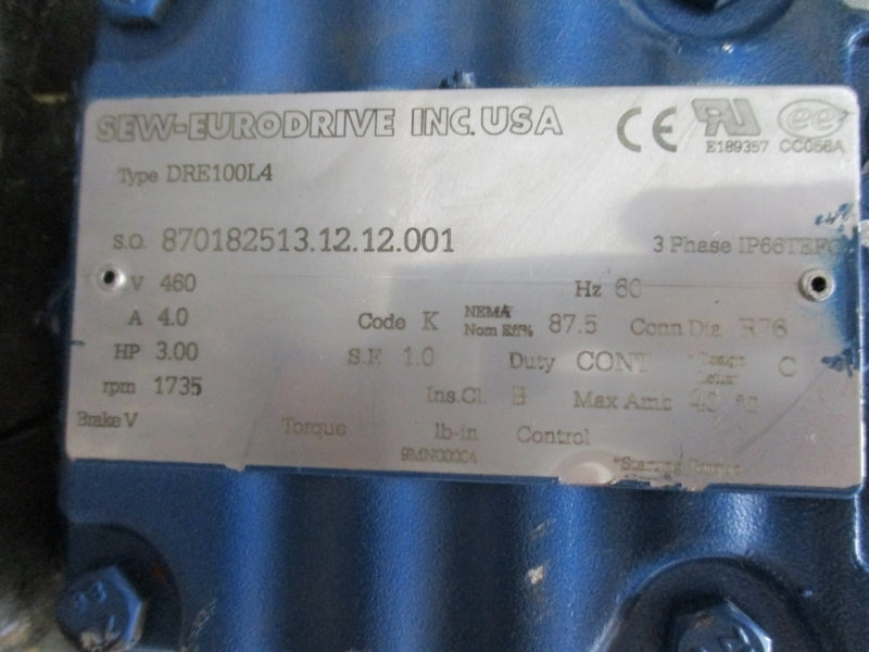 SEW EURODRIVE KA47DRE100L4 460V 4.0A NSNP