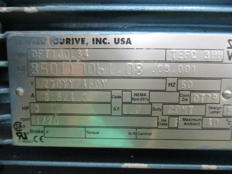 SEW EURODRIVE KH47DT100LS4 230/460V 8.6/4.3A NSNP