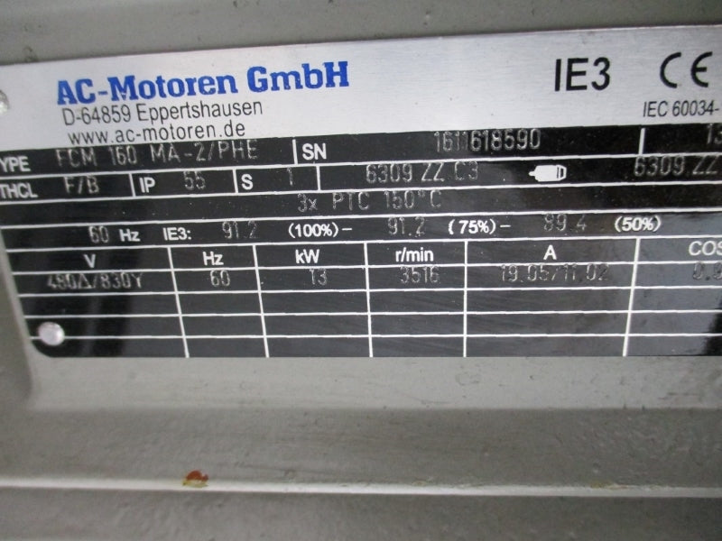 NICOTRA GEBHARDT P2M-K5M2N-RRB W/ AC-MOTOREN FCM160MA-2/PHE 4500V 19.05/11.02A NSNP