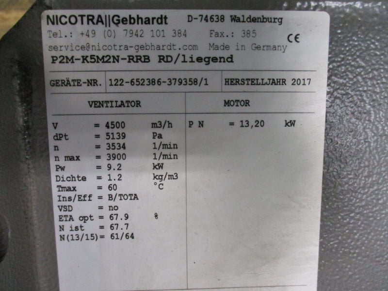 NICOTRA GEBHARDT P2M-K5M2N-RRB W/ AC-MOTOREN FCM160MA-2/PHE 4500V 19.05/11.02A NSNP