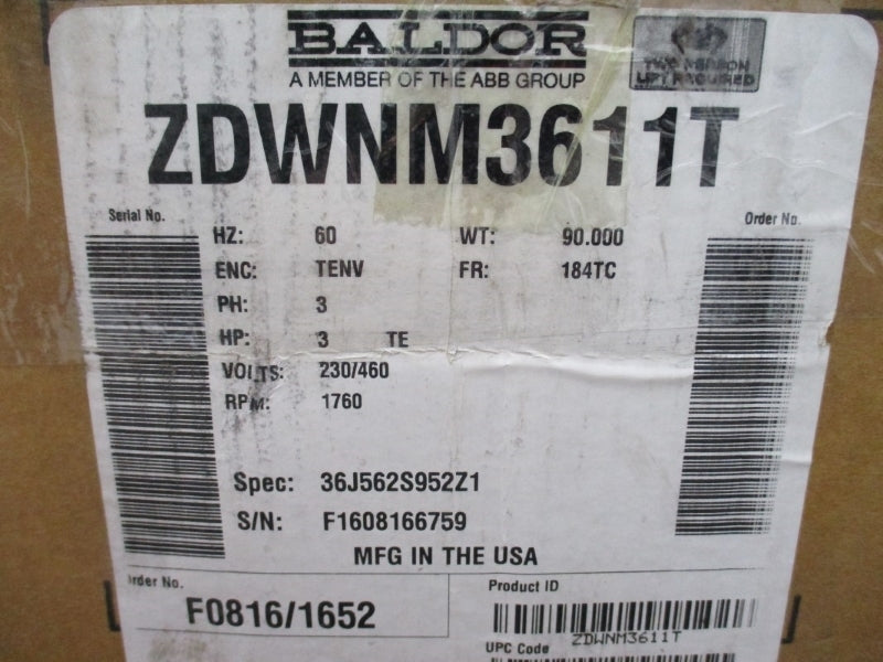 BALDOR ZDWNM3611T 230/460V 4.2/2.1A NSMP